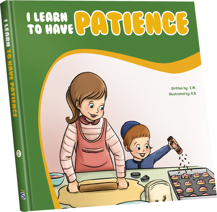 I Learn to Have Patience cover with a mother rolling dough as a boy sprinkles topping on cookies
