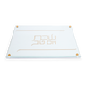Acrylic challah board Style 202G with gold-tone Hebrew Shabbos V'Yom Tov lettering and curved horizontal lines
