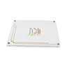 Acrylic challah board Style 203G with gold-tone Hebrew Shabbos V'Yom Tov lettering and a double-line corner design