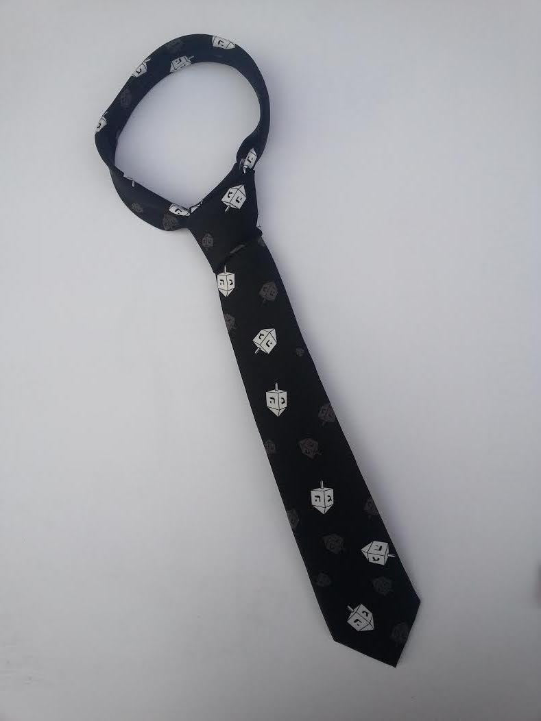 chanukah dreidel tie, Adults, Big size 30", black (TIE#9-4)