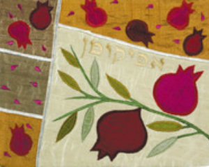 Raw Silk Afikomen Bag -Pomegranates White