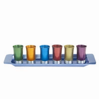 Set of 6 Anodized Aluminum Cups with Tray Multicolor