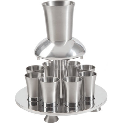 Anodized Aluminum Kiddush Fountain + Goblet + 8 Cups Silver