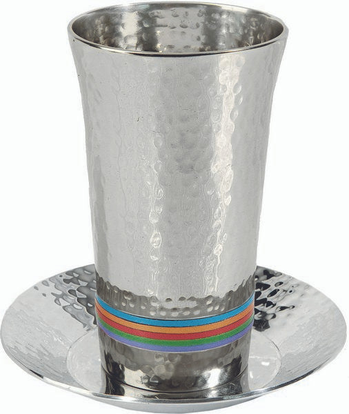 Nickel Kiddush Cup - Hammer work Silver/ Multicolor (EM-CUG1)