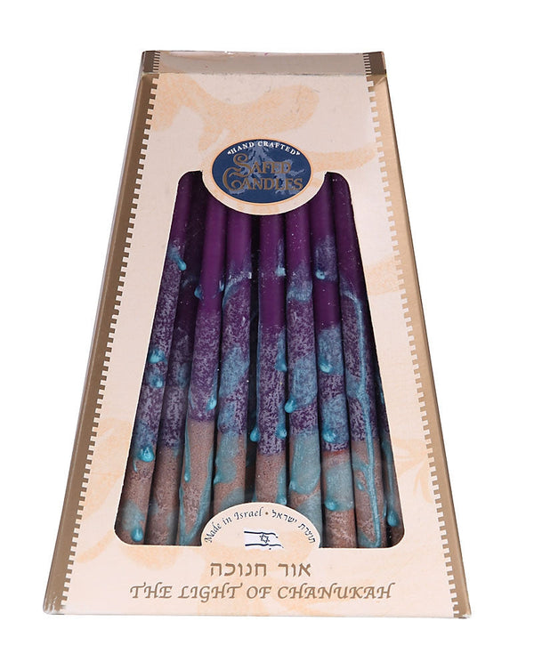 Safed Deluxe Chanukah Candles Beige, Aqua & Purple (CH-CP22T)