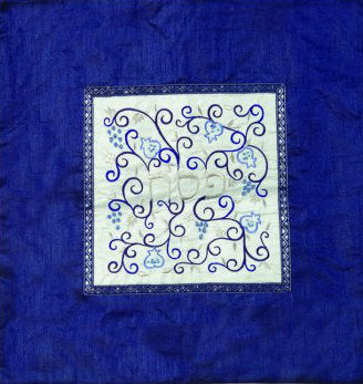 Embroidered Matzah Cover Pomegranates White on Blue