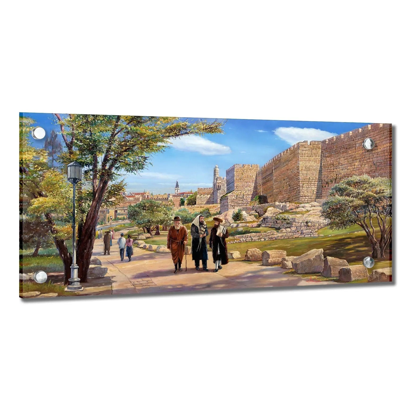 Alex Levin Shabbos Walk in Jerusalem Painting (36" x 18") — Lucite Wall Art by Waterdale Collection — Acrylic Wall Art | Juda