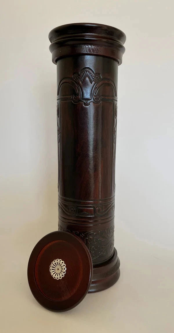 Antique Leather & Wood Megillah Holder 16" -Clean(MG-ALR16C) — Hebrew Seforim from Alef To Tav
