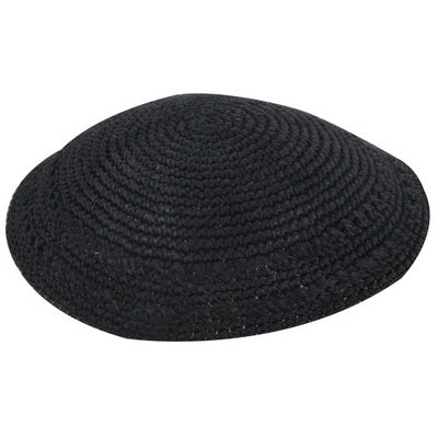Black Knit Kippah with Holes — 17 cm