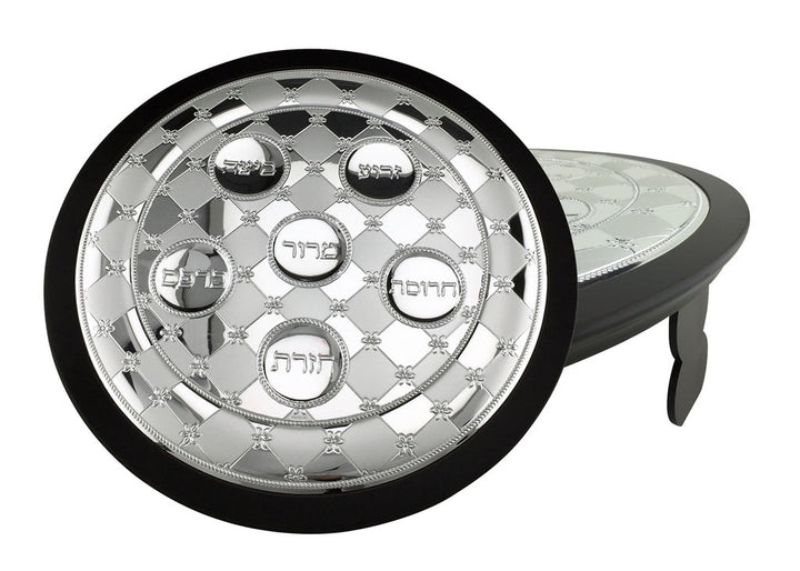 Wood & Silver Seder Plate with Legs (A&M Judaica)