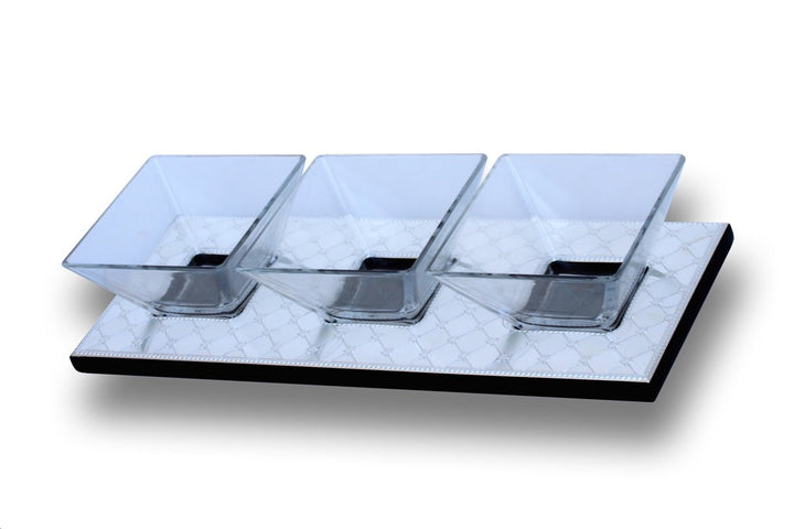 Mahogany and Silver 3 Section Dish — Serving Tray (A&M Judaica)