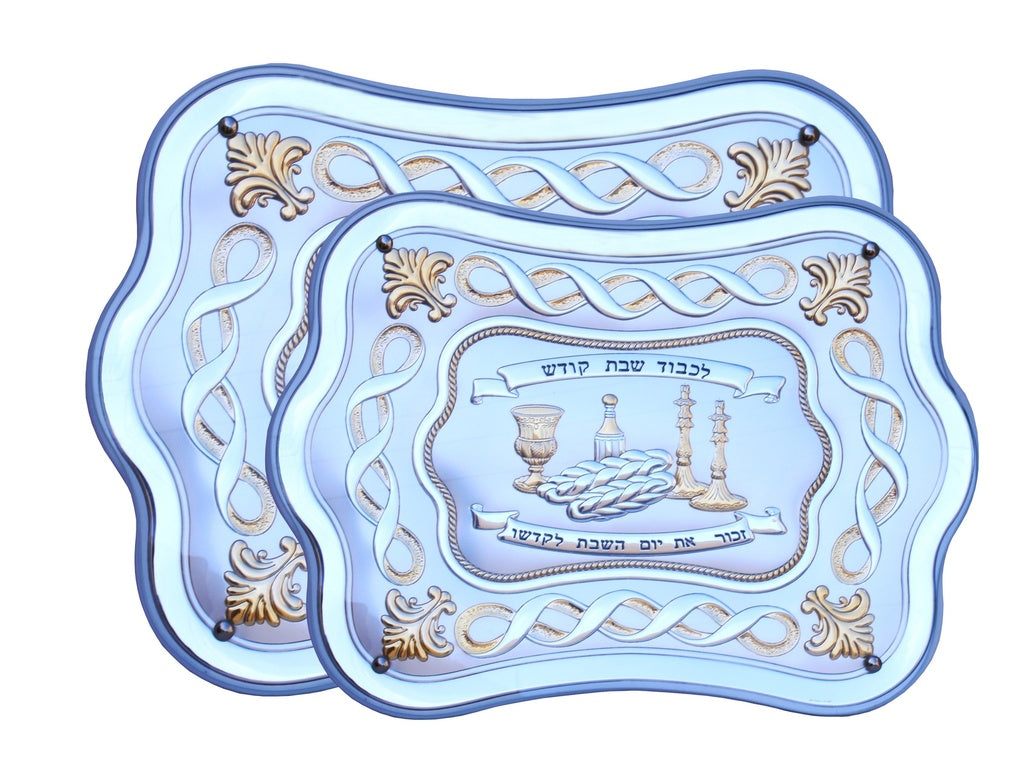 Hadad Brothers Challah Tray Spirulina White Wood combined with Gold 16.5X13" — front | Judaica Square Lakewood
