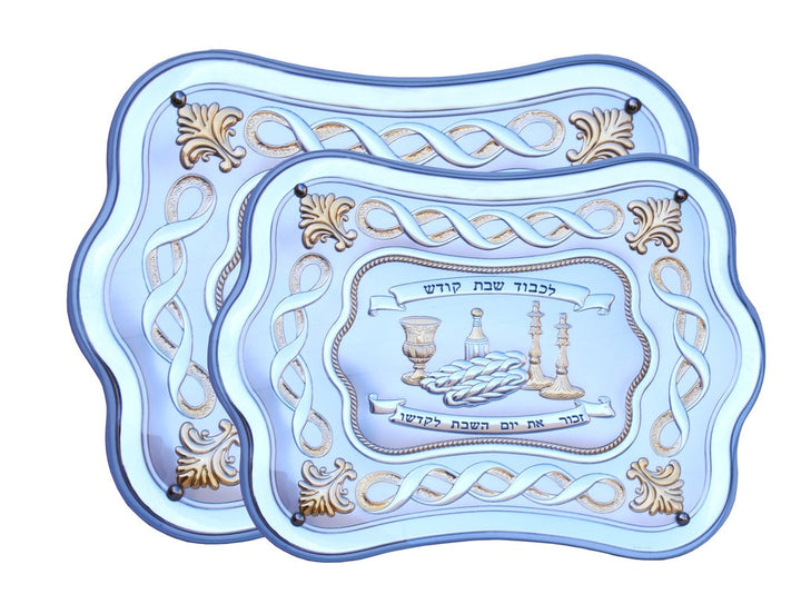 Hadad Brothers Challah Tray Spirulina White Wood Combined with Gold 16.5X13" — Challah Board (A&M Judaica)