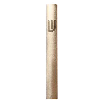Aluminum Mezuzah 15cm- Dotted Design in Gold, with the Letter "Shin" — front | Judaica Square Lakewood