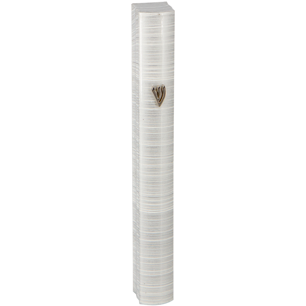 Aluminum Mezuzah 15 Cm 3D Painted - White Stripes — front | Judaica Square Lakewood