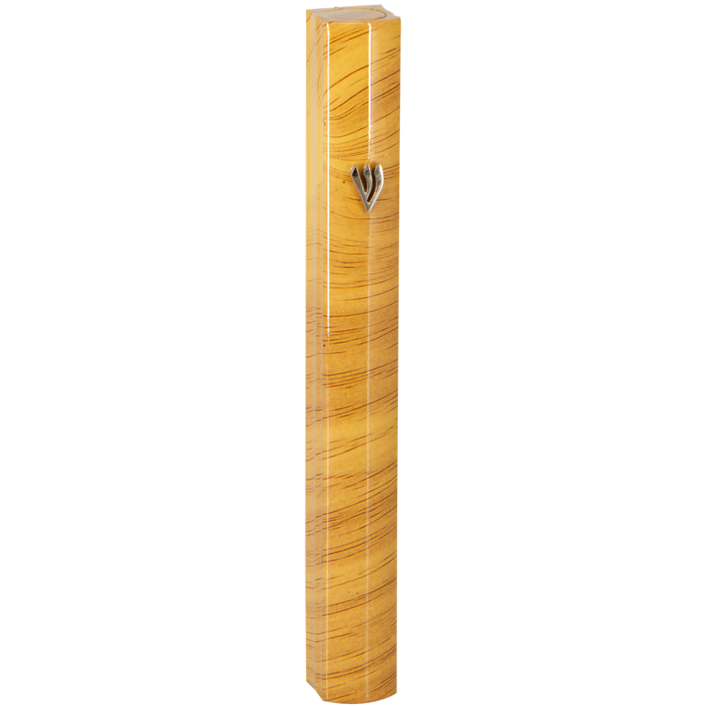 Aluminum Mezuzah 15 Cm 3D Painted - Brown Stripes — front | Judaica Square Lakewood