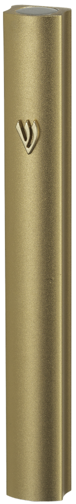 Aluminum Mezuzah With Metal Shin 15 Cm- Gold — front | Judaica Square Lakewood