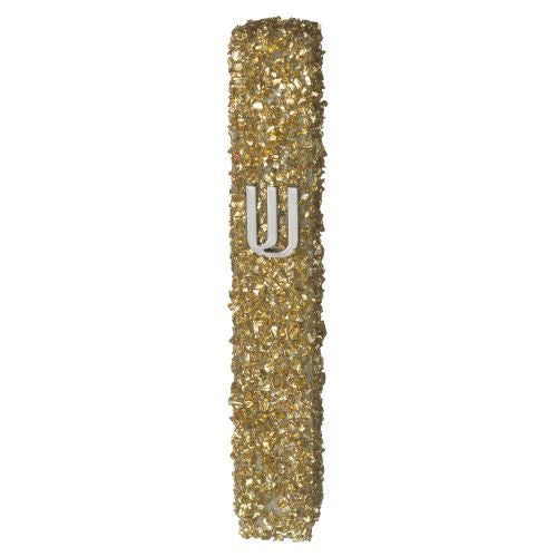 Golden Glass Mezuzah With Stones 12 Cm — front | Judaica Square Lakewood