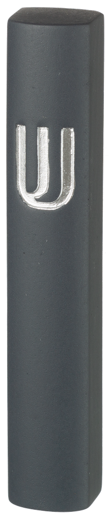 Dark Gray Polyresin Mezuzah with Silvered SHIN - 15 cm — Mezuzah Case