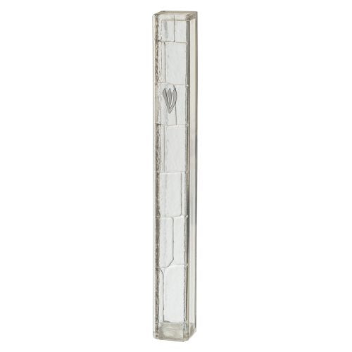 Plastic Transparent Mezuzah with Rubber Cork 15 cm with The Letter Shin — front | Judaica Square Lakewood