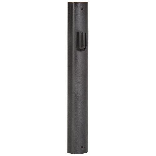 ALUMINUM MEZUZAH 15 CM- BLACK, PRINTED SHIN — front | Judaica Square Lakewood