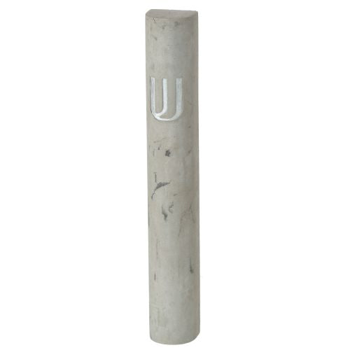 Light Gray Polyresin "Cement" Mezuzah 15 Cm — front | Judaica Square Lakewood