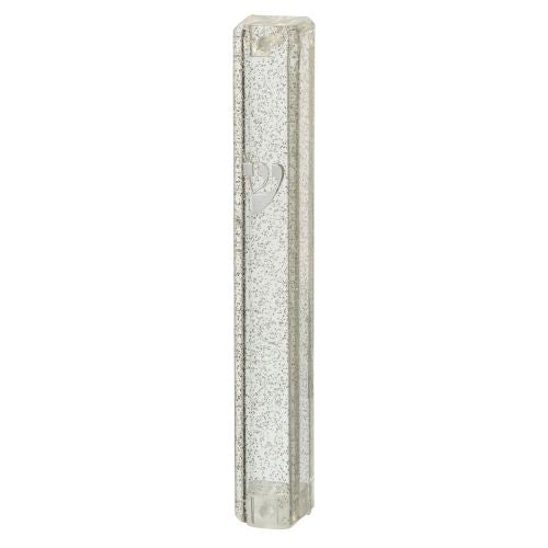 Plastic Mezuzah 12 cm Dotted SLV with Rubber Cork and letter Shin — front | Judaica Square Lakewood