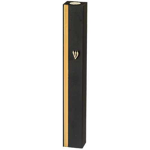 Aluminum Mezuzah 15 Cm Black Metal with gold stripe — front | Judaica Square Lakewood