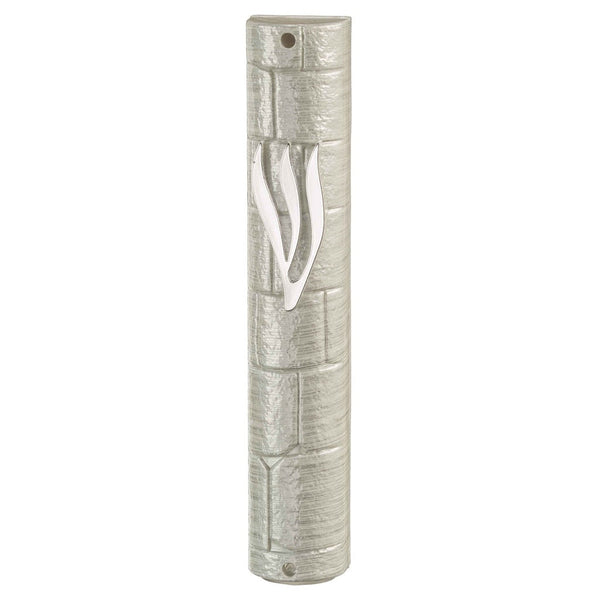 Plastic Mezuzah Cover 3D Metal Painted - Rubber Cork 15 cm- "The Kotel" with the letter Shi — front | Judaica Square Lakewood