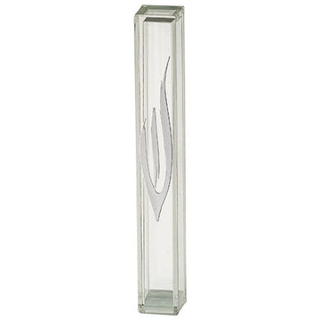 Transparent Plastic Mezuzah 15 cm - Silver SHIN with Rubber Cork — Mezuzah Case
