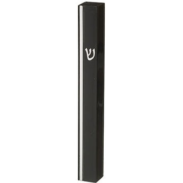 Black Plastic Mezuzah 12 cm - Silver SHIN & Stripe with Rubber Cork — Mezuzah Case