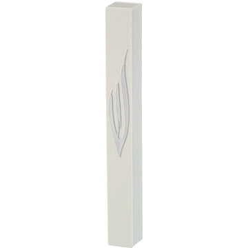 White Plastic Mezuzah 15 cm - Silver SHIN with Rubber Cork — Mezuzah Case