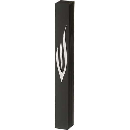 Black Plastic Mezuzah 15 cm - Gold SHIN with Rubber Cork — front | Judaica Square Lakewood
