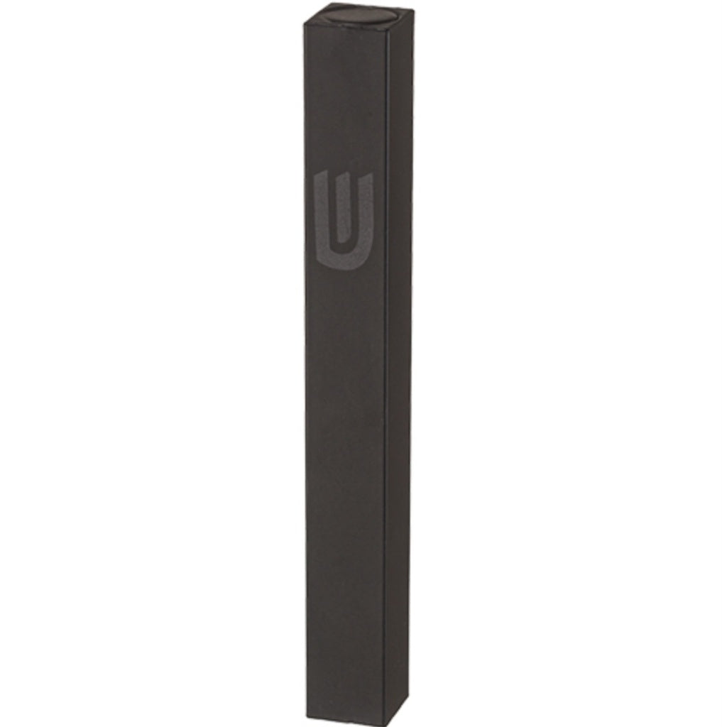 Aluminum Mezuzah 15 Cm Black Metal "Shin" — front | Judaica Square Lakewood