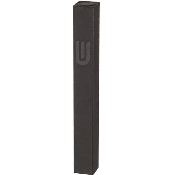 Aluminum Mezuzah 15 Cm Black Metal "Shin" — front | Judaica Square Lakewood