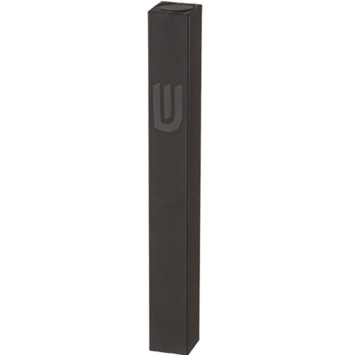 Square charcoal-black aluminum mezuzah case with subtle grey modern shin