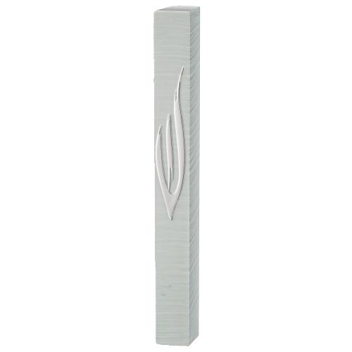 Plastic Mezuzah 15 cm - Silver SHIN with Rubber Cork — front | Judaica Square Lakewood