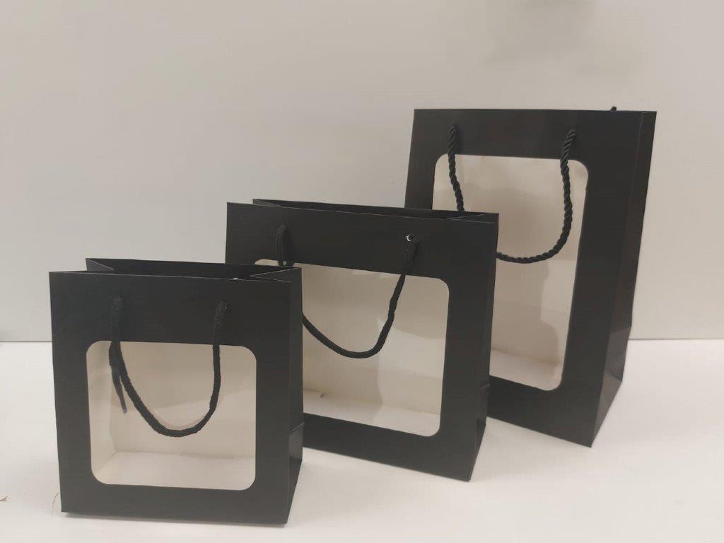 Black paper bag with window - Medium — front | Judaica Square Lakewood