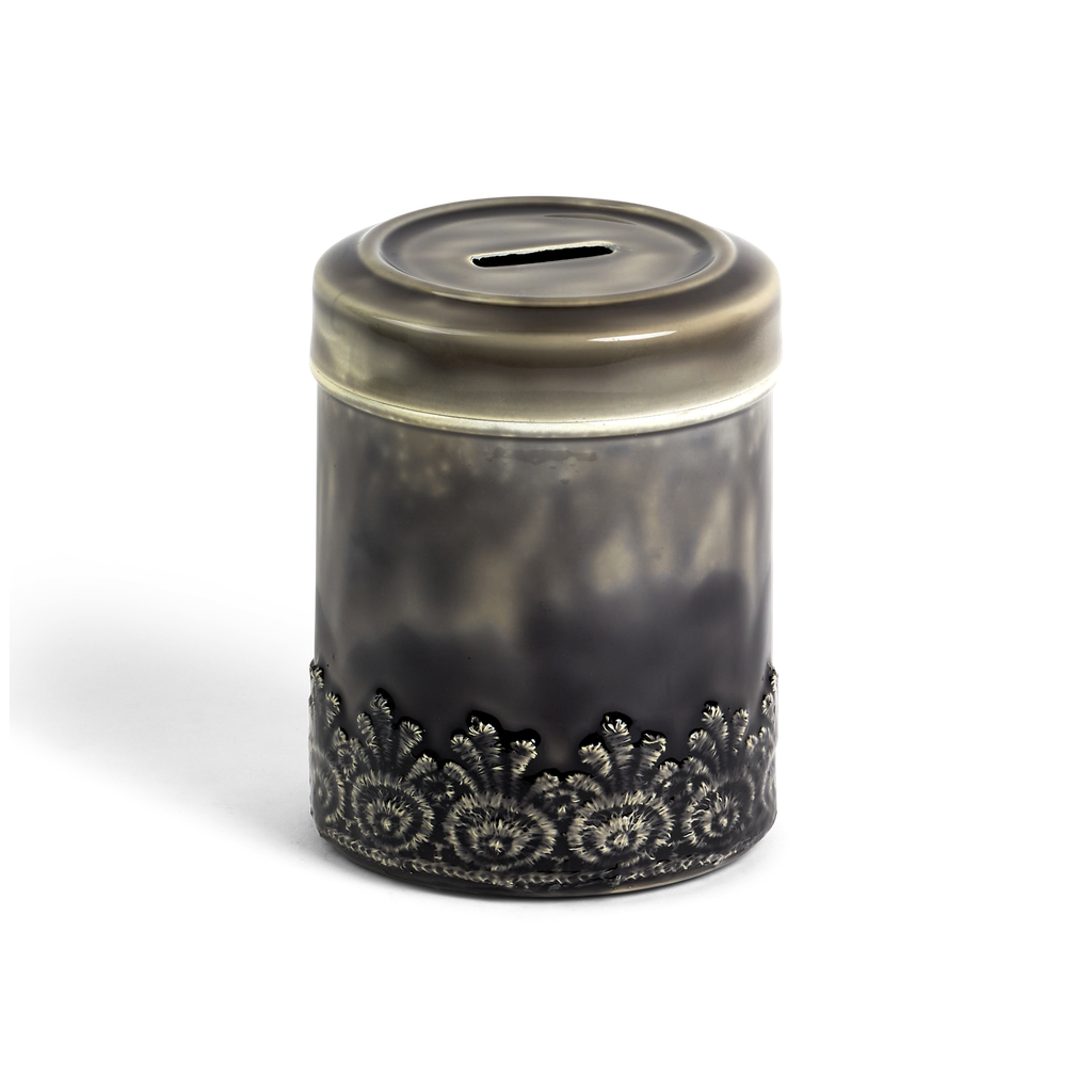 Tzedakah Box Metal Round Silver Flower Design 5.5" — front | Judaica Square Lakewood
