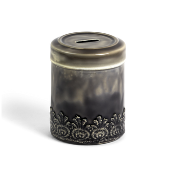 Tzedakah Box Metal Round Silver Flower Design 5.5" — Tzedakah Box