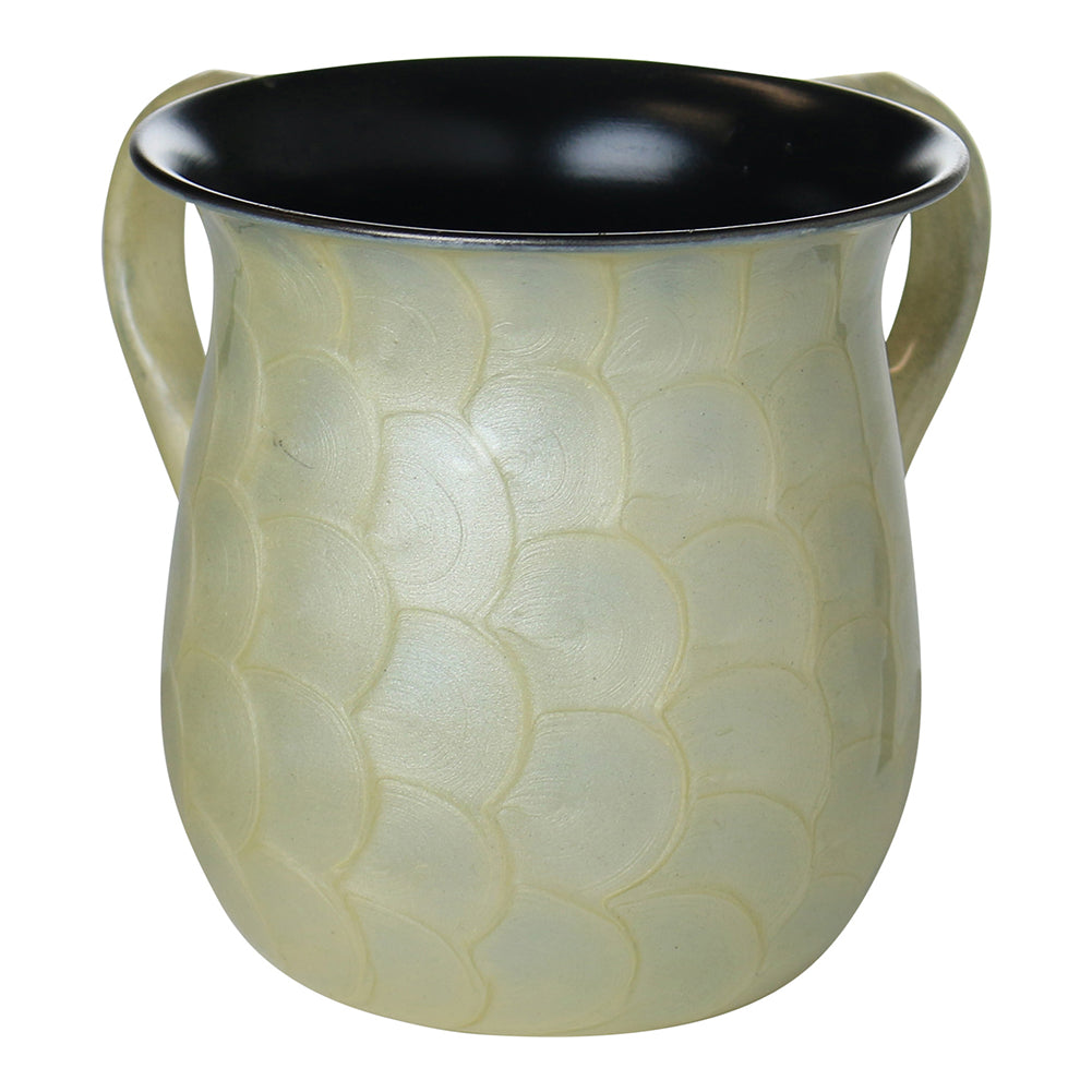 Washing Cup Stainless Steel Enamel Finish Ivory — front | Judaica Square Lakewood