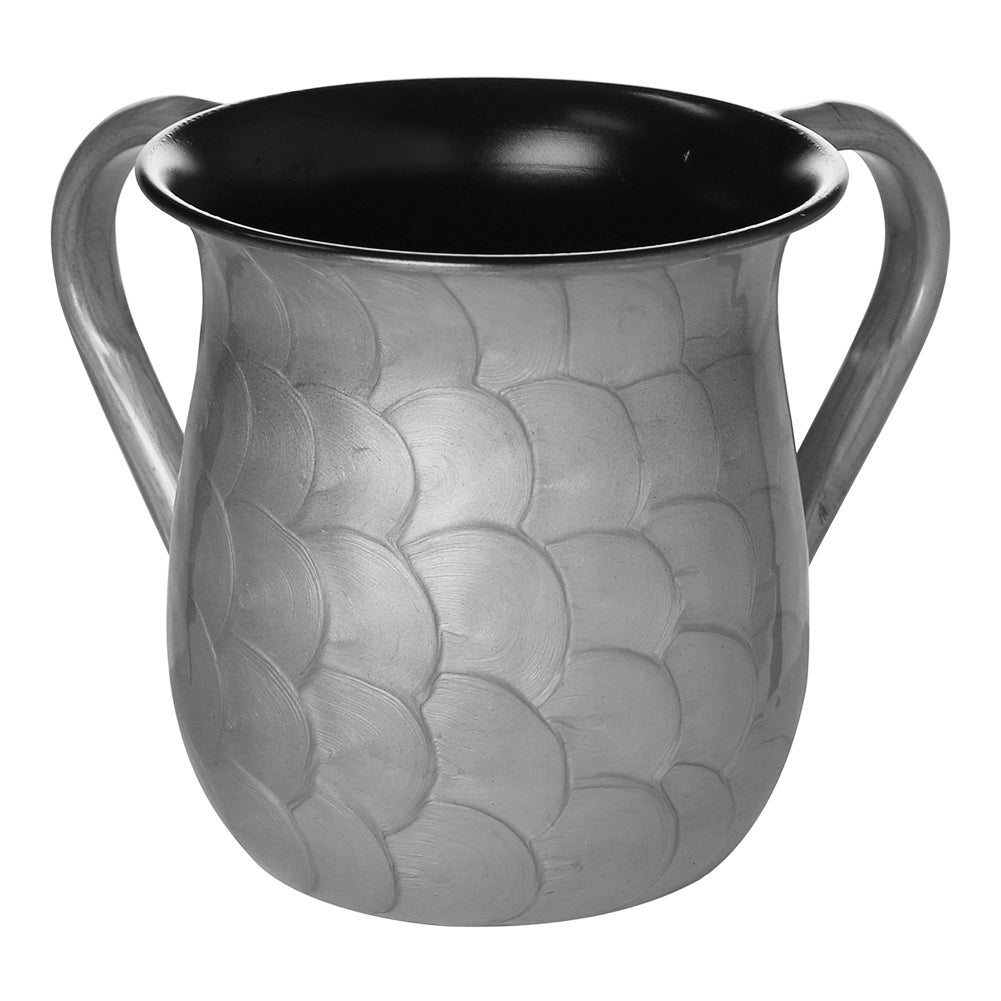 Washing Cup Stainless Steel Enamel Finish Silver — front | Judaica Square Lakewood