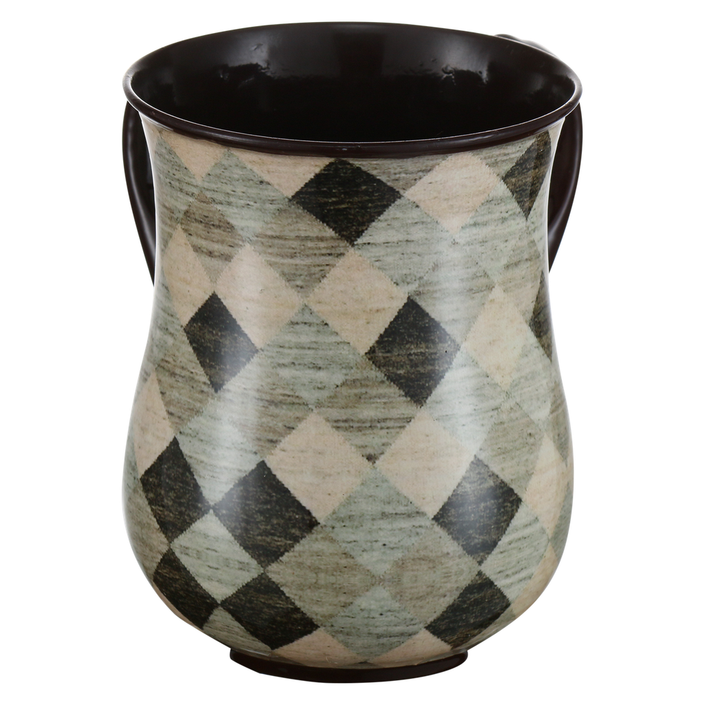 Washing Cup Rhombus Silver & Brown (6 Per Case)` — front | Judaica Square Lakewood