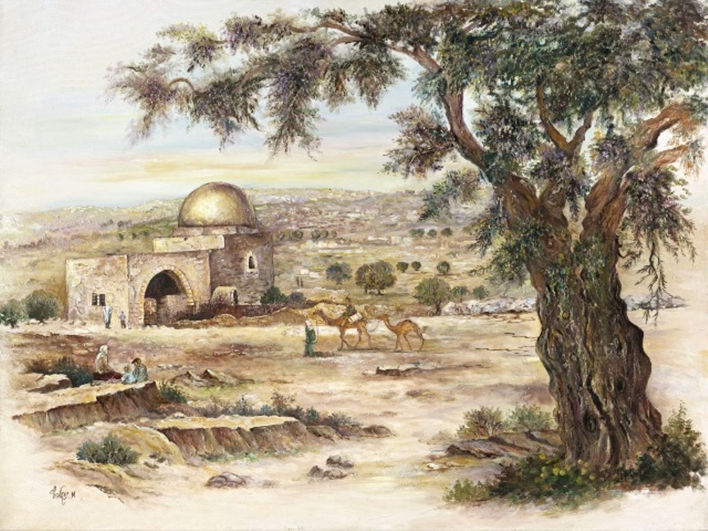 Sukkah Mural Decoration X Large Fabric' Kever Rachel ' print 4’7”X 10’ — front | Judaica Square Lakewood