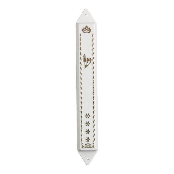 Plastic Mezuzah Case White Stars 12 Cm — front | Judaica Square Lakewood