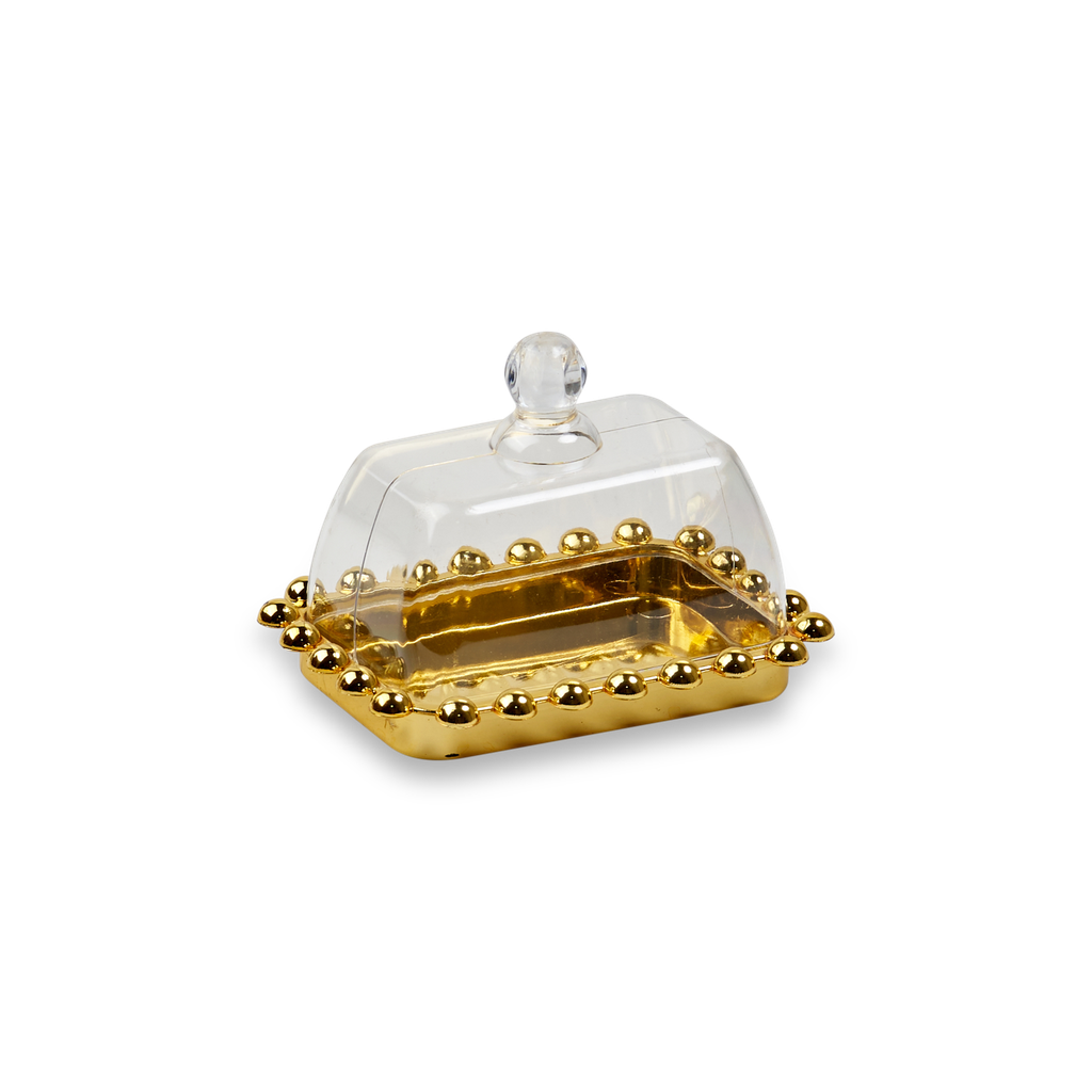 Gold tray with bell plastic lid 3 3/8" 6 pc — front | Judaica Square Lakewood