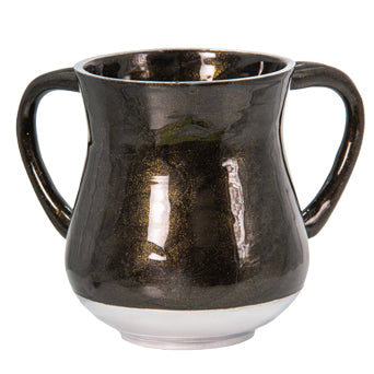 Aluminum Washing Cup 13 cm with Sparkling Dark Green & Black — front | Judaica Square Lakewood