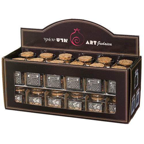 Glass Besamim Holder With Silver Plaque, Assorted Designs 6 Cm — front | Judaica Square Lakewood