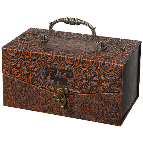 Faux Leather Esrog Box Metal Handle & Lock 11X20X12 cm - "Decorations" — front | Judaica Square Lakewood