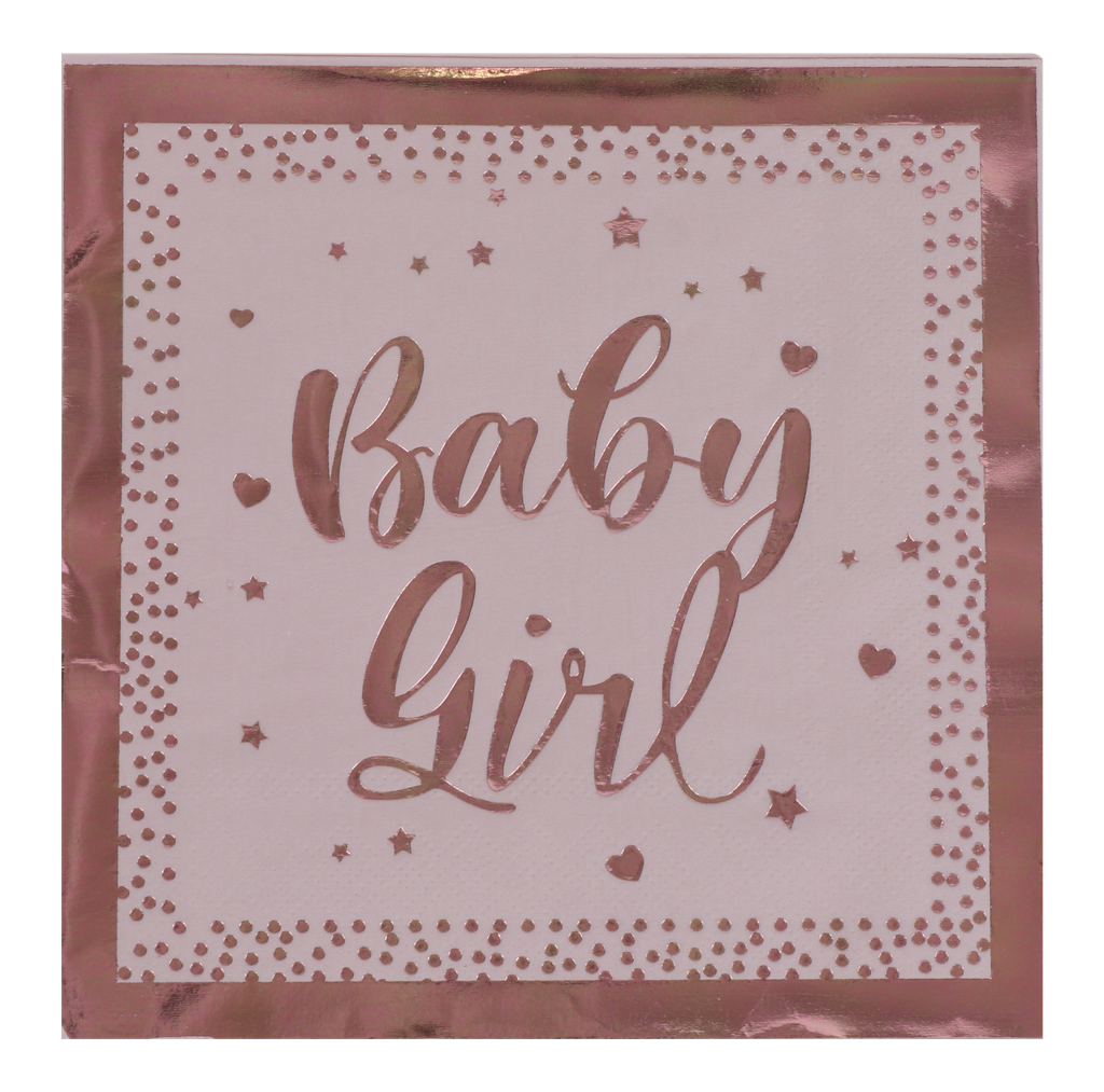 20 Metallic Pink Napkins "It’s a Girl" — front | Judaica Square Lakewood